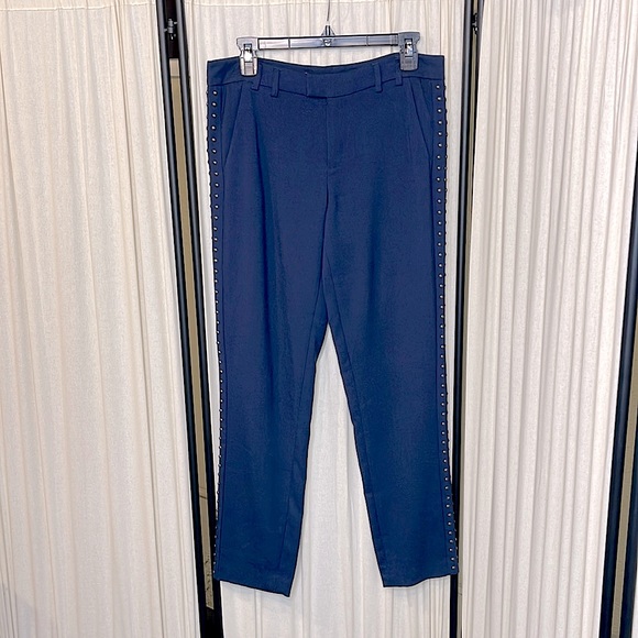 ANTHROPOLOGIE- CARTONNIER LOU TAPER EMBELLISHED NAVY BLUE TWILL PANTS SIZE 4T - Picture 2 of 15
